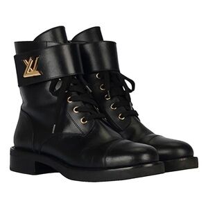 Louis Vuitton Black Leather Boots with Gold Accent